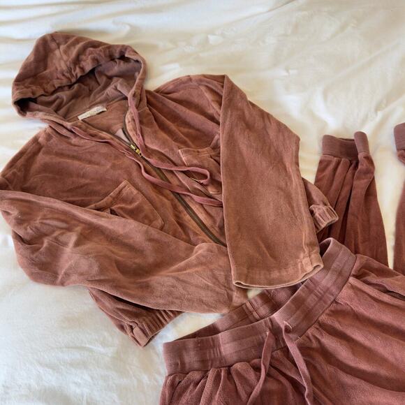 Young Fabulous & Broke Fritzy Brown Velour Cropped Hoodie and Pants Set - S - Picture 3 of 6